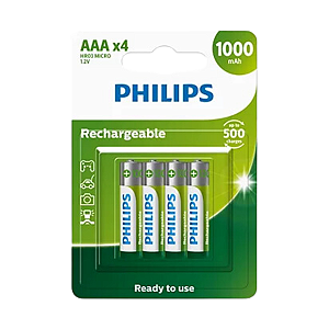 Blister com 4 Pilhas AAA Recarregável 1000 mah Philips