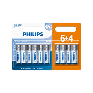 Blister com 10 Pilhas Alcalinas AA Philips