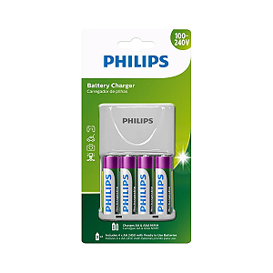 CARREGADOR DE PILHAS BIVOLT + 4 PILHAS AA 2450mah