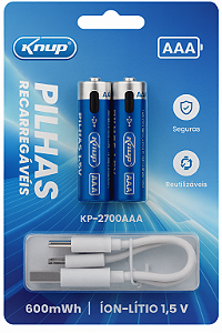 2 Pilhas Aaa Recarregável 400mah 1,5v 600mwh Cabo Tipo-c