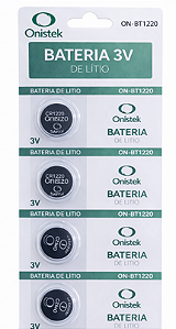 CARTELA CONTENDO 5 BATERIAS BOTAO DE LITIO TIPO CR1220 ONISTEK