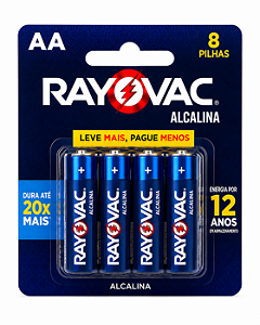 Pilha Alcalina Aa Rayovac Cartela Com 8 Pilhas 1,5v