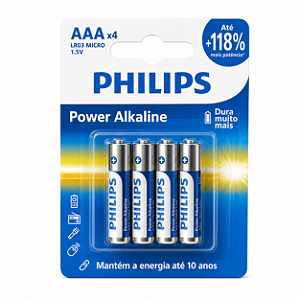 4 Pilhas Aa 1,5v Philips Alcalina Lr06 Power Alkaline