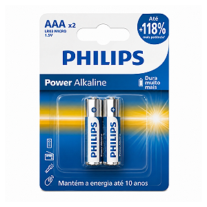 02 Pilhas Alcalina Aaa Philips Bateria 3a Palito Aaa