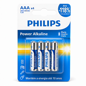 4 Pilhas Aaa 1,5v Philips Alcalina Lr03 Power Alkaline