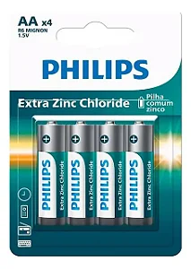 4 Pilhas Comum Aa 2a Philips Zinco Carvão Lr06