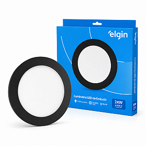 Luminária Plafon Preto LED Embutir Redionda 24W 6500K Branca Fria Bivolt Elgin