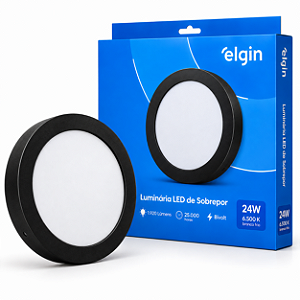 Luminária Plafon Preto LED Sobrepor Redonda 24W 6500K Branca Fria Bivolt Elgin