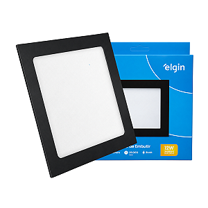 Luminária Plafon Preto LED Embutir Quadrada 12w 3000K Branca Morna Bivolt Elgin