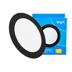 Luminária Plafon Preto LED Embutir Redonda 12w 3000K Branca Morna Bivolt Elgin