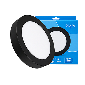 Luminária Plafon Preto LED Sobrepor Redonda 12w 6500K Branca Fria Bivolt Elgin