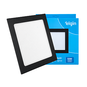 Luminária Plafon Preto LED Embutir Quadrada 12w 6500K Branca Fria Bivolt Elgin