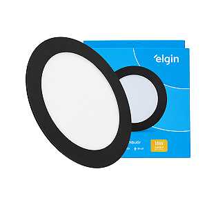 Luminária Plafon Preto LED Embutir Redonda 18w 3000k Branca Morna Bivolt Elgin