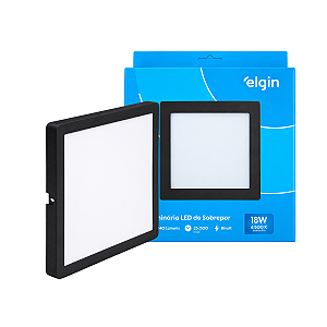 Luminária Plafon Preto LED Sobrepor Quadrada 18w 6500k Branca Fria Bivolt Elgin