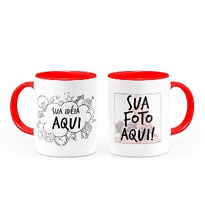 Caneca Personalizada Alça e Interior Vermelho 320ml