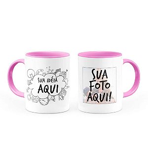 Caneca Personalizada Alça e Interior Rosa 320ml