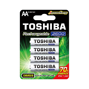 Pilha Recarregável AA Toshiba 1,2v 2600mAh Com 4 Pilhas