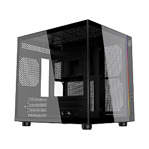 Gabinete Gamer Kalkan Midgard RGB Micro-ATX Aquário Sem Fans Preto