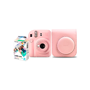 Kit Câmera Instantânea Fujifilm Instax Mini 12 Rosa + Pack 10 Filmes Mermaid Tail + Bolsa Rosa Gloss