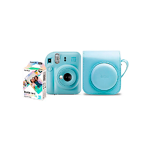 Kit Câmera Instantânea Fujifilm Instax Mini 12 Azul + Pack 10 Filmes Mermaid Tail + Bolsa Azul Candy