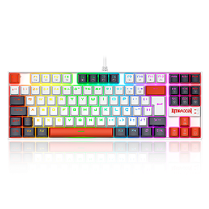 Teclado Mecânico Gamer Redragon Kumara RGB Switch Brown Branco Preto e Vermelho