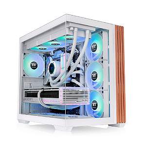 Gabinete Gamer Thermaltake View 380 Wood Style Mid Tower ATX Com 4 Fans ARGB Branco