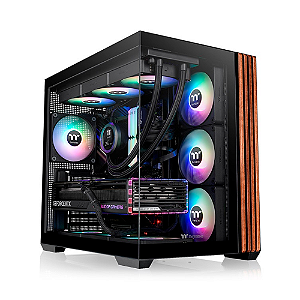 Gabinete Gamer Thermaltake View 380 Wood Style Mid Tower ATX Com 4 Fans ARGB Preto