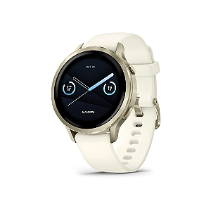 Relógio Garmin Venu 4 Music Amoled Ouro Lunar Pulseira Marfim 41mm