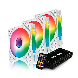 Kit 3 Fans Round5 Aurora Forward 120 ARGB Com Controladora Branco