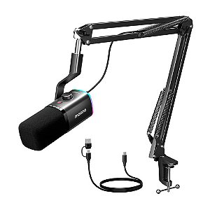 Microfone Gamer Maono PD100X RGB USB/XLR Com Braço Articulado Preto