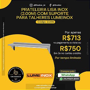 Prateleira Lisa Inox (2.00m) com Suporte para Talheres LumeInox