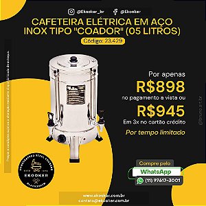 Cafeteira Elétrica em Aço Inox Tipo "Coador" (05 litros)