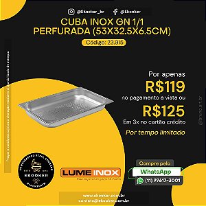 Cuba Inox GN 1/1 Perfurada (53X32.5X6.5 CM) LumeInox