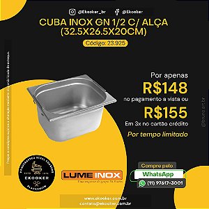 Cuba Inox GN 1/2 com Alça (32.5X26.5X20 CM) LumeInox