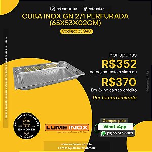 Cuba Inox GN 2/1 Perfurada (65x53x02 cm) LumeInox