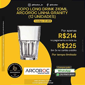 Copo Long Drink 310 ML ARCOROC Linha Granity (12 unidades)