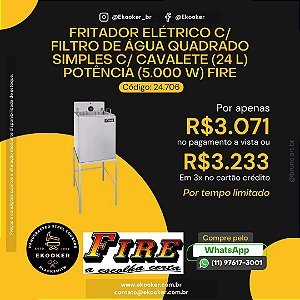 Fritador Elétrico c/ Filtro de Água Quadrado Simples c/ Cavalete (24 L)Potência 5.000W - Fire