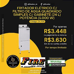 Fritador Elétrico c/ Filtro de Água Quadrado Simples c/ Gabinete (24 L)Potência 5.000W - Fire