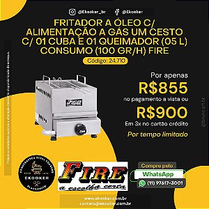 Fritador a Óleo c/ Alimentação a Gás 1 cesto/ 1 Cuba /1 Queimador (05L) consumo 100 GR/H - Fire