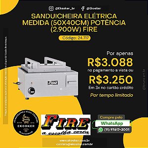 Sanduicheira Elétrica (50x40 cm) Potência 2.900W FIRE