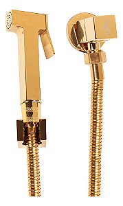 Ducha Higiênica Quadrada Luxo Metal Dourado Completa