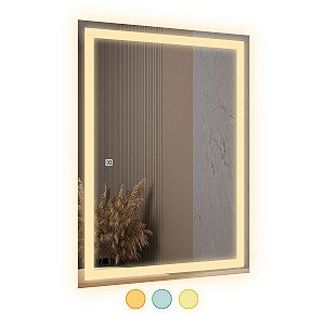 Espelho 3 Cores LED Retangular 80x60 Touch - Fino Inox