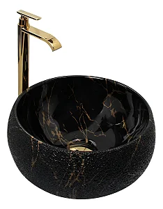 Cuba Pia Cerâmica Apoio Banheiro Lavabo Redonda 39x39cm Luxo - Preto