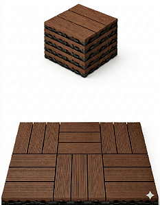 Kit 44 Peças Deck Modular Plástico 30x30 Quintal Piscina Box Madeira Frisado