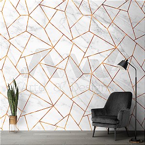 Papel de parede - Geométrico de linhas douradas com mármore cinza ao fundo