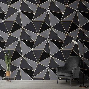 Papel de parede - Geométrico zara preto e cinza com linhas douradas