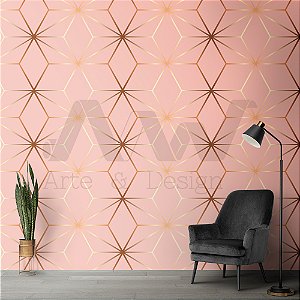 Papel de parede - Geométrico de fundo rosa com linhas em  degradê douradas