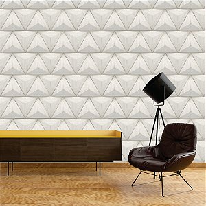 Papel de parede - Geométrico com efeito 3D em formato de triangulos na cor bege claro