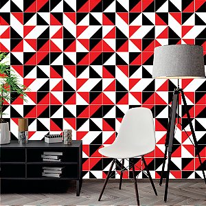 Papel de parede - Triangulos de cor vermelhe e preto com fundo branco
