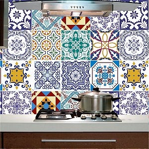 Papel de Parede - Azulejo português  com design colorido, ladrilho para cozinha
